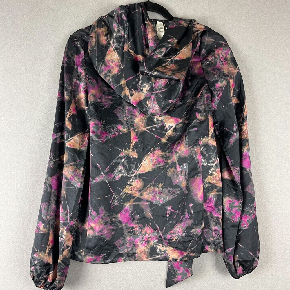 Tia Cibani Amethyst Satin Top Blouse‎ Womens 4 Abstract Lagenlook Colorful NWT